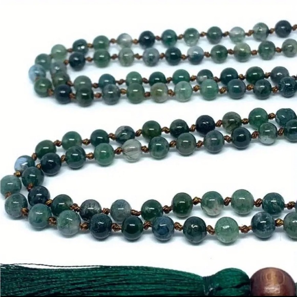 108 6mm Natural Moss Agate Mala necklace - Picture 5 of 5